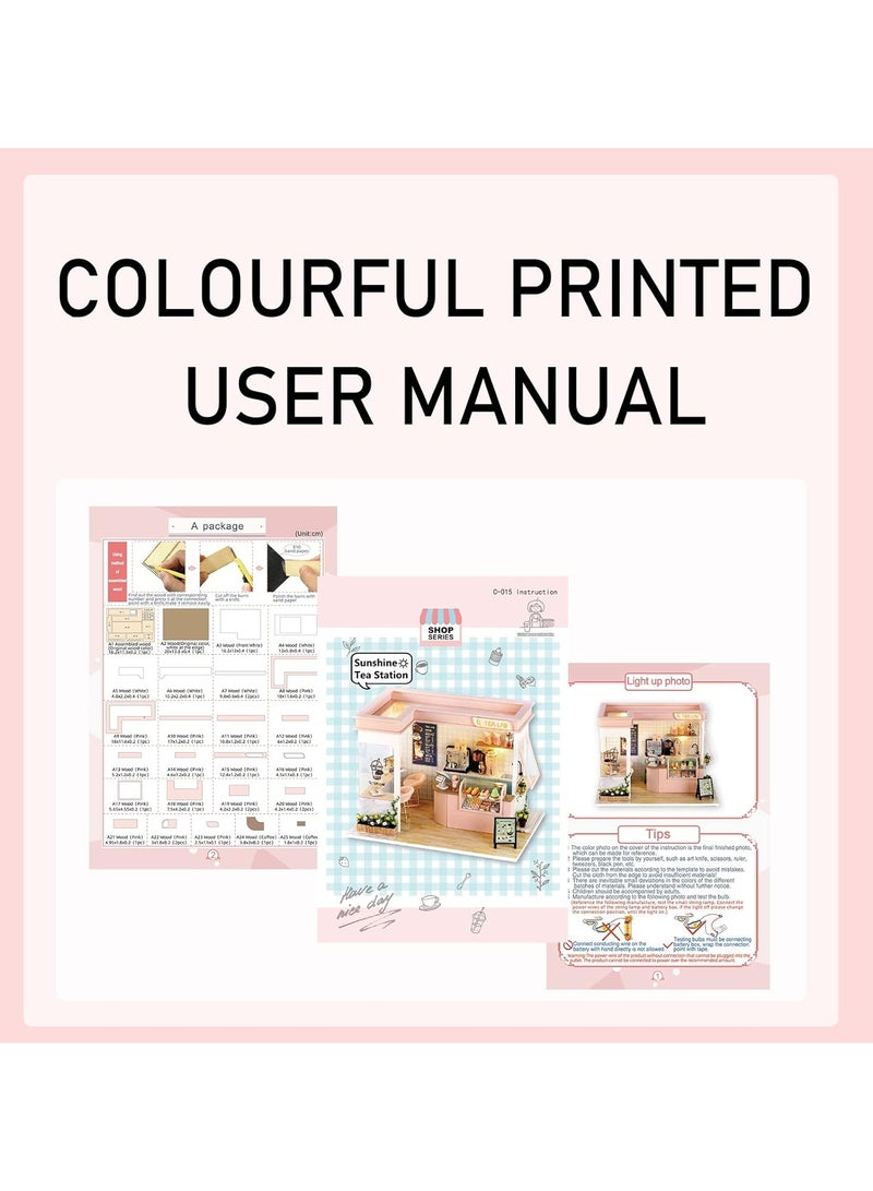 general Mini Dollhouse Kit, Mini Cake Shop Model Kit with LED Light and Dust Cover, DIY Dollhouse Kit Handicraft Birthday Gift for Female Girls - Image 5