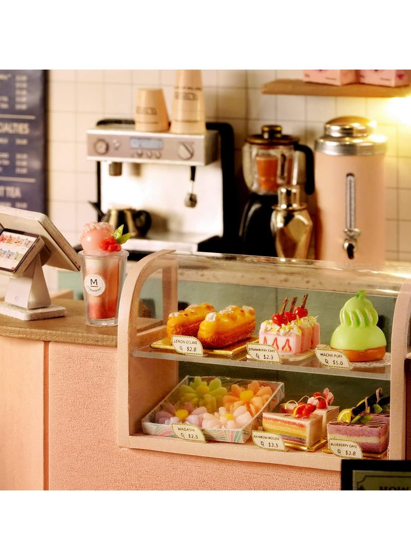 general Mini Dollhouse Kit, Mini Cake Shop Model Kit with LED Light and Dust Cover, DIY Dollhouse Kit Handicraft Birthday Gift for Female Girls - Image 4