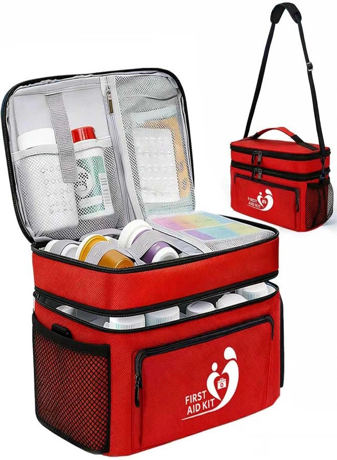 HIQUAY Dual Layers Medicine Organizer Bag - Pill Bottle Organizer for Emergency - Medication Travel Bag for Pills, Vitamins, Medical Supplies for Home Storage &Travel - First Aid Kit Bag Empty