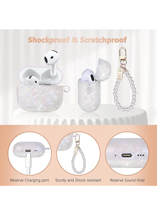 erorex - Airpods 4 Case With Pearl Wrist Chain Bling Marble Hard Tpu Cover Compatible With Magsafe And Usb C Drop Protection Case For Airpods 4Th Generation 2024 - Image 1