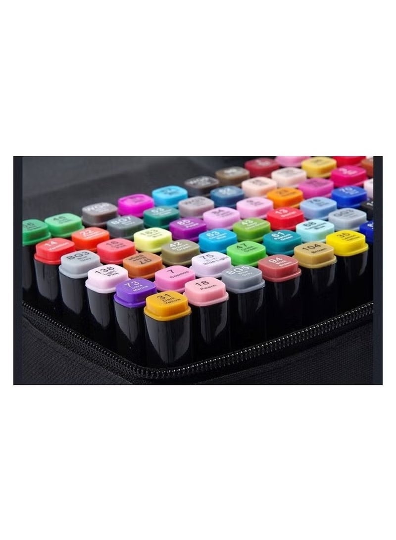 Huitich 100pcs Dual Tip Markers Set – Assorted Colors, Stylish Black Body with Cloth Bag - Image 2