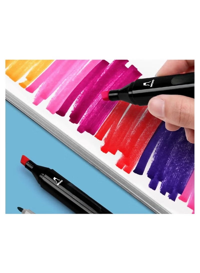 Huitich 100pcs Dual Tip Markers Set – Assorted Colors, Stylish Black Body with Cloth Bag - Image 4