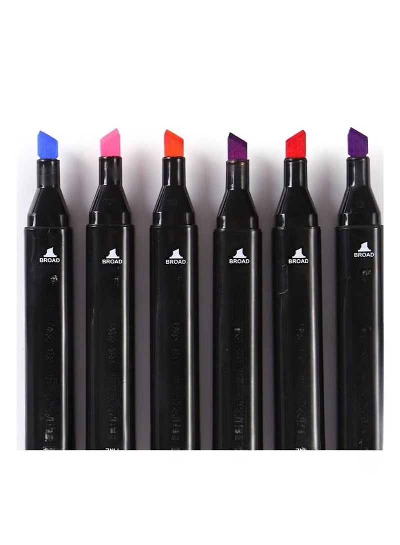 Huitich 100pcs Dual Tip Markers Set – Assorted Colors, Stylish Black Body with Cloth Bag - Image 3