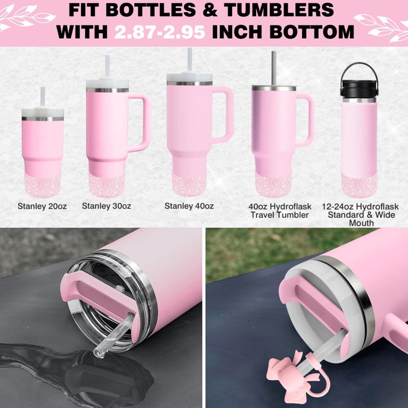 Hpebl 9PCS Pink for Stanley Cup Accessories Set Bling Initials Bow Charms for Stanley Decorations 30/40 Oz Tumbler Accessories Including Bow Straw Topper, Handle Strap, Spill Stopperï¼ˆLetter Aï¼‰ - Image 4