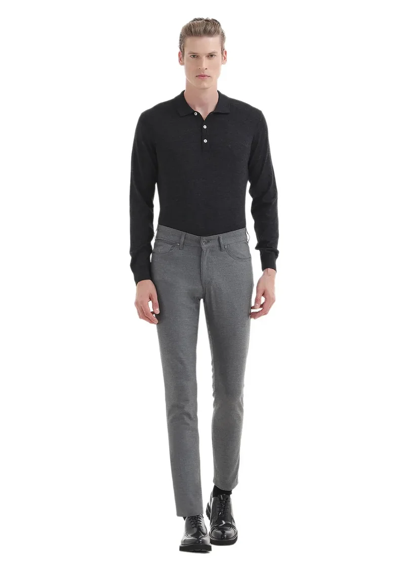 RAMSEY Grey Weaving Slim Fit Casual Trousers