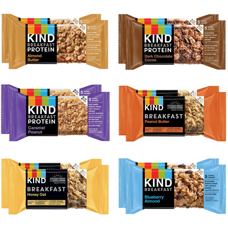 Breakfast Bars 6 Flavor Variety Pack, Healthy Ready to Eat Snacks (12 Pack), Total of 24 Bars