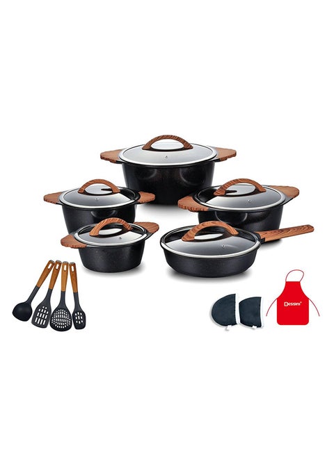 17-Piece Non Stick Granite Cookware Set 20/24/28/32Cm Casserole, 28Cm Shallow Casserole- Pfoa Free