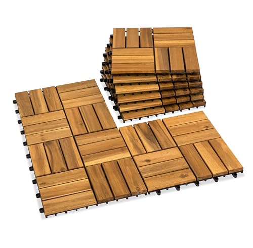 VICTORY RELAX Natural Acacia 12x12 Interlocking Wood Deck Tiles for Balcony Garden Patio Poolside Decor Waterproof Indoor Outdoor Flooring 12 Slats Round Joints Pack of 9 Natural Color - Image 1