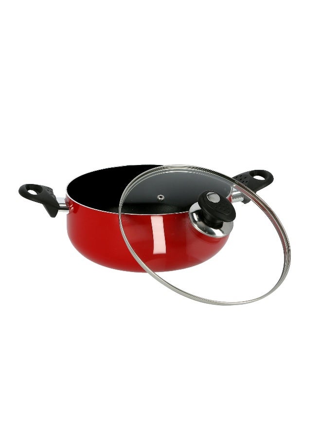 Royalford RF6440 Non-Stick Cooking pot  with Glass Lid 24 cm- Durable Coating, High-Quality Construction with Comfortable Resistant Handle | Non-Stick Dish for Gas, Induction & Ceramic Hobs Red - Image 1
