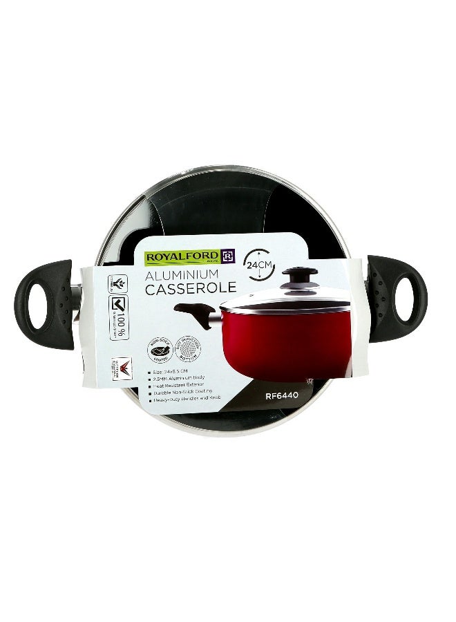 Royalford RF6440 Non-Stick Cooking pot  with Glass Lid 24 cm- Durable Coating, High-Quality Construction with Comfortable Resistant Handle | Non-Stick Dish for Gas, Induction & Ceramic Hobs Red - Image 4