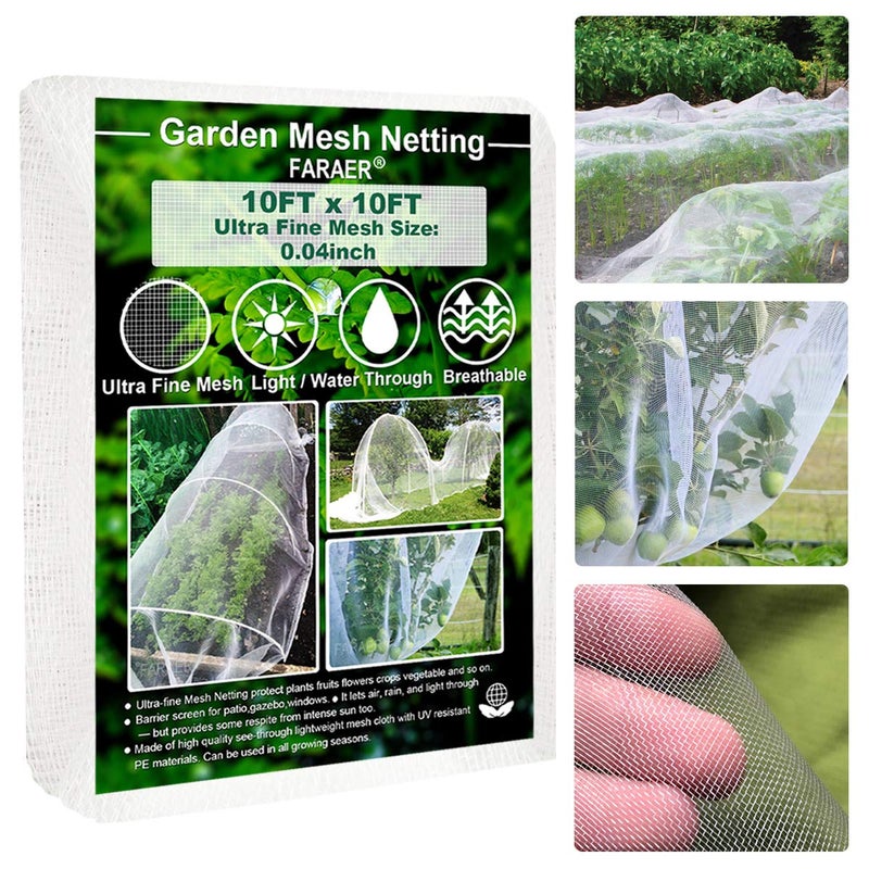FARAER Garden Barrier Netting Plant Covers 10x10Ft Ultra Fine Mesh Netting Protect for Vegetable Plants Fruits Flowers Crops Greenhouse Row Covers Raised Bed Barrier Screen Birds Animals Protection Net