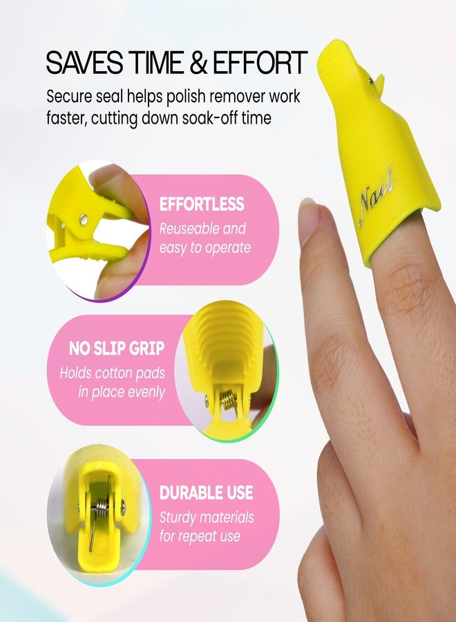 Pana 10 Pcs YELLOW Color Reusable Acrylic Nail Soak Treatment UV Gel Polish Remover Clip Cap Manicure Tool - Image 2