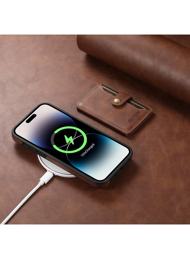 Suteni Case For iPhone 15 Pro M1 Oil Wax MagSafe Detachable Horizontal Card Bag Phone Case - Image 4