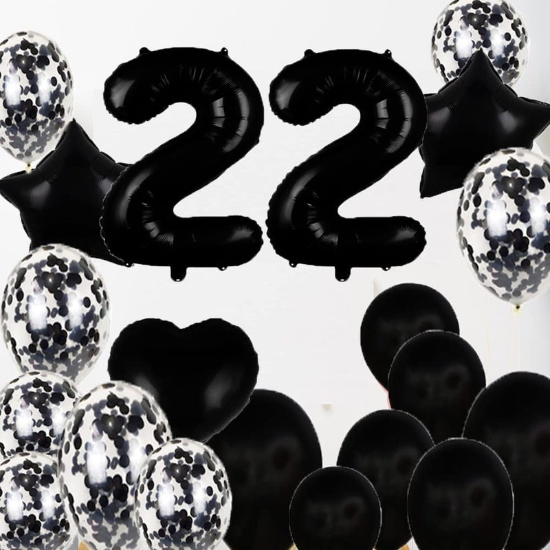 ZSNWGZ Sweet 22th Birthday Decorations Party Supplies,Black Number 22 Balloons,22th Foil Mylar Balloons Latex Balloon Decoration,Great 22th Birthday for Girls,Women,Men,Photo Props - Image 5