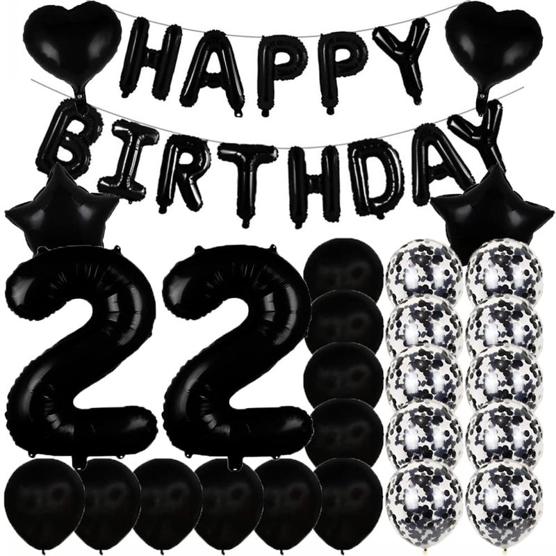 ZSNWGZ Sweet 22th Birthday Decorations Party Supplies,Black Number 22 Balloons,22th Foil Mylar Balloons Latex Balloon Decoration,Great 22th Birthday for Girls,Women,Men,Photo Props - Image 1