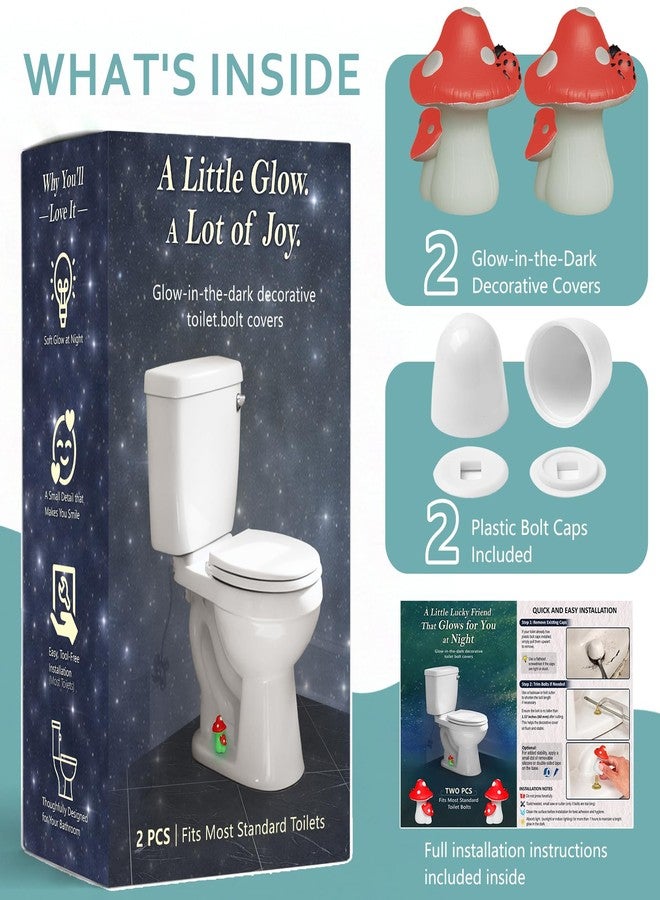boeemi Cute Mushroom Toilet Bolt Covers Decorative Glow in The Dark Toilet Caps Bathroom Decor for Floor Bolt Screws (2PCS, PLA, Easy Install) - Image 3