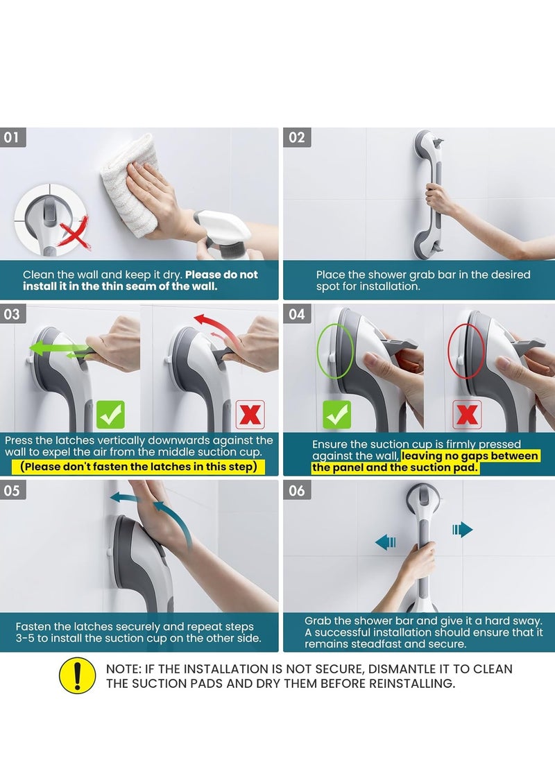 Beauenty Grab Bars for Bathtubs and Showers 2 Pack Suction Grab Bar, Heavy Duty Shower Handle Removable Bath Handrails for Seniors and Elderly, Bathroom Safety Grip No Drilling Waterproof,Grey  - Image 5