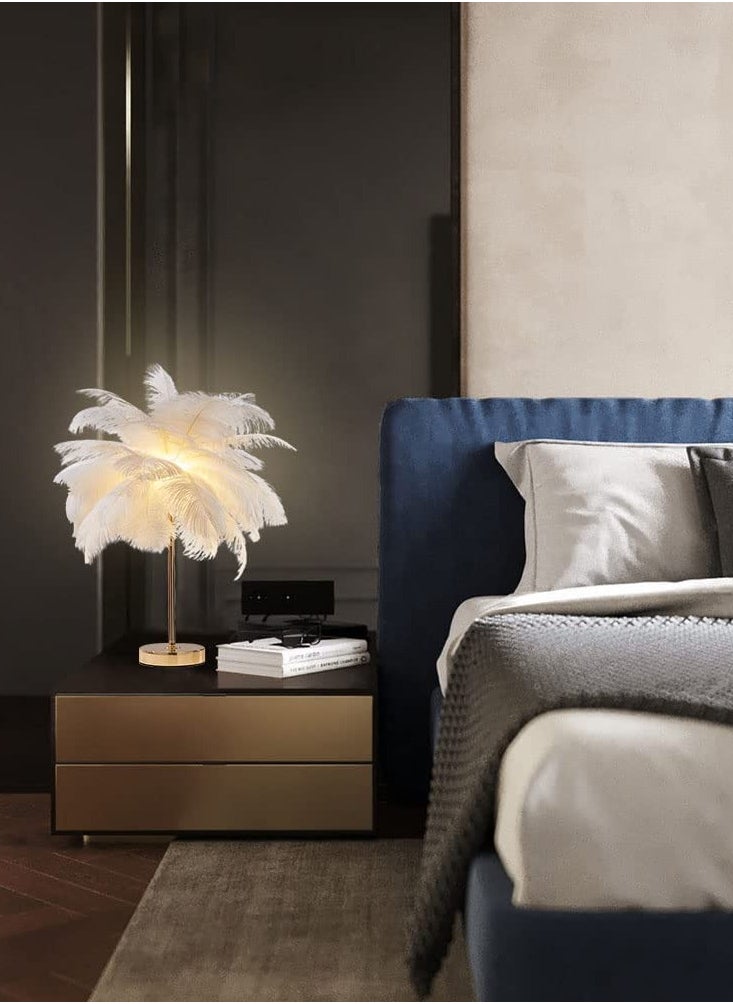 Coconut Tree Shaped Night Light Decorative Feather Head Living Room Accent Table Lamp