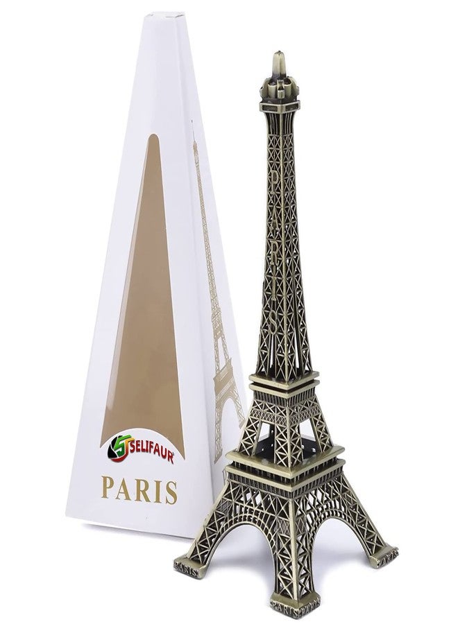 Selifaur 13 cm Metal Eiffel Tower Antique Vintage Statue for Office, Home, Desk Decor, Table Stand Holder Decorative Showpeice Unique Gift and Many Occasions (Bronze Color) - Image 1
