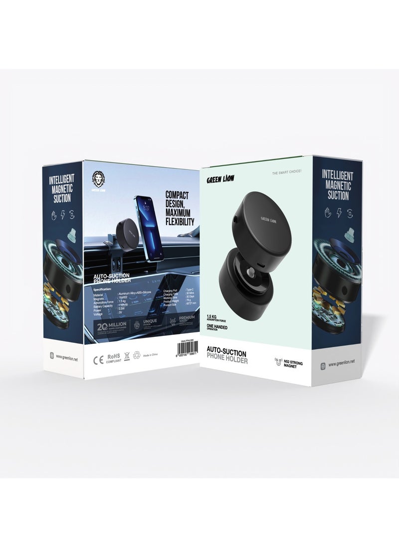 GREEN LION - Auto-Suction Phone Holder / 1.5 KG Adsorption Force / N52 Strong Magnets / One Handed Operation / Compact Design / Maximum Flexibility / 30 Days Working Time - Black - Image 1