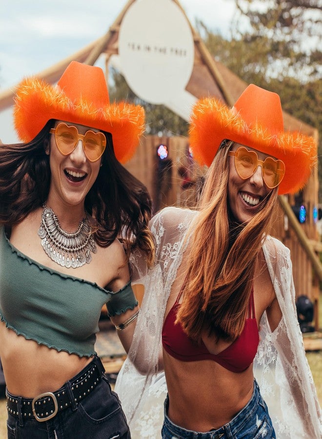 زانماي قبعة رعاة البقر من زانماي، قبعة رعاة البقر مزينة بالريش ونظارات شمسية على شكل قلب لحفلة توديع العزوبية، حفلة تنكرية (برتقالي، 12) - Image 5