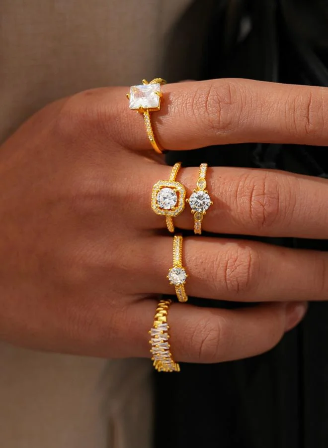 تايك تو 5-Piece Gold Tone Zircon Embellished Ring Set