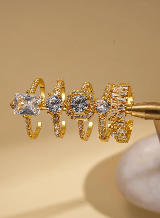 تايك تو 5-Piece Gold Tone Zircon Embellished Ring Set