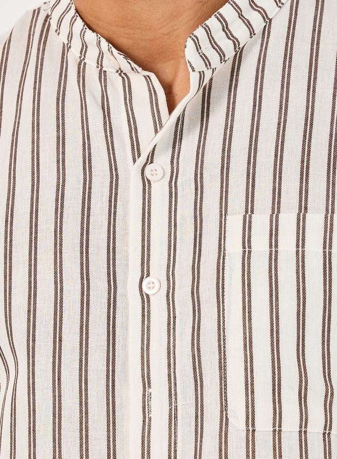 ستايلي طقم قميص وشورت مخطط بقصة عادية وياقة ماندرين - Image 3