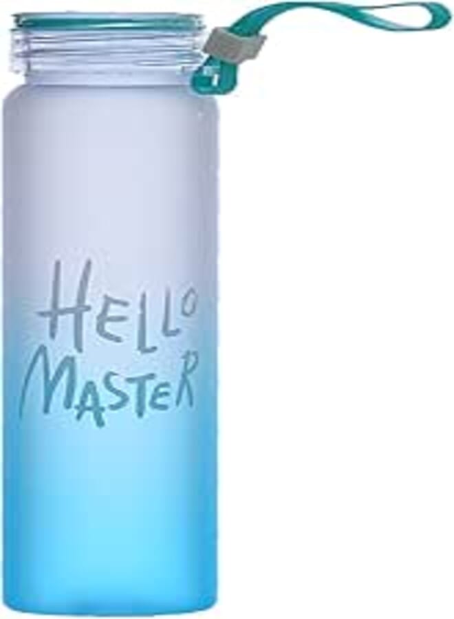 سبيس شوب ترمس زجاجي عادي بتصميم هيلو ماستر وشريط مطاطي لليد، سعة 450 مل - لون فيروزي شفاف