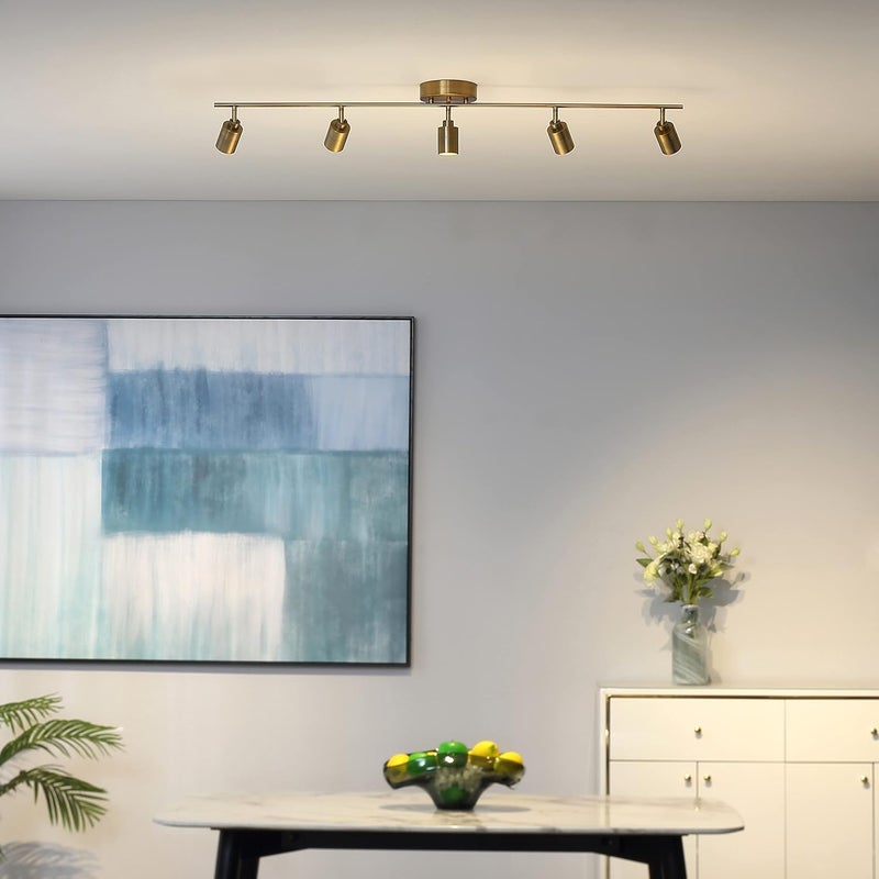 VidaLite Shura Brushed Brass 5-Light Track Light with Adjustable Heads, Integrated LED Bulbs, 4 ft. Track Lighting Kit Ceiling Light, 3000k, 2450 Lumens - Image 5