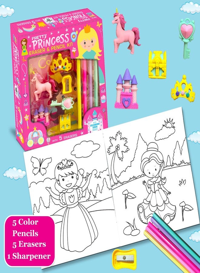 BRIJBASI Pretty Princess Eraser Pencil kit | Stationery Gift Set Combo Wodden Pencil and Erasers Set Stationery Kit for Kids Rubber Sharpener Scale Set (Princess) - Image 4