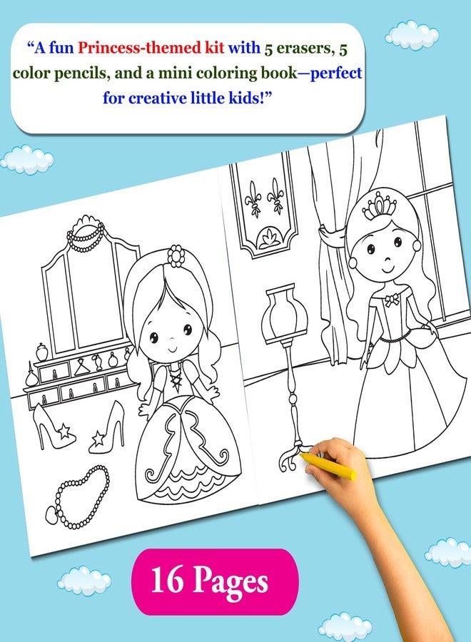 BRIJBASI Pretty Princess Eraser Pencil kit | Stationery Gift Set Combo Wodden Pencil and Erasers Set Stationery Kit for Kids Rubber Sharpener Scale Set (Princess) - Image 3