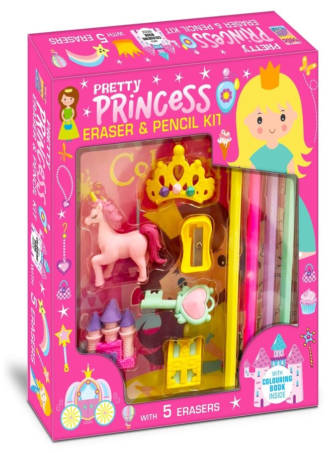 BRIJBASI Pretty Princess Eraser Pencil kit | Stationery Gift Set Combo Wodden Pencil and Erasers Set Stationery Kit for Kids Rubber Sharpener Scale Set (Princess) - Image 2