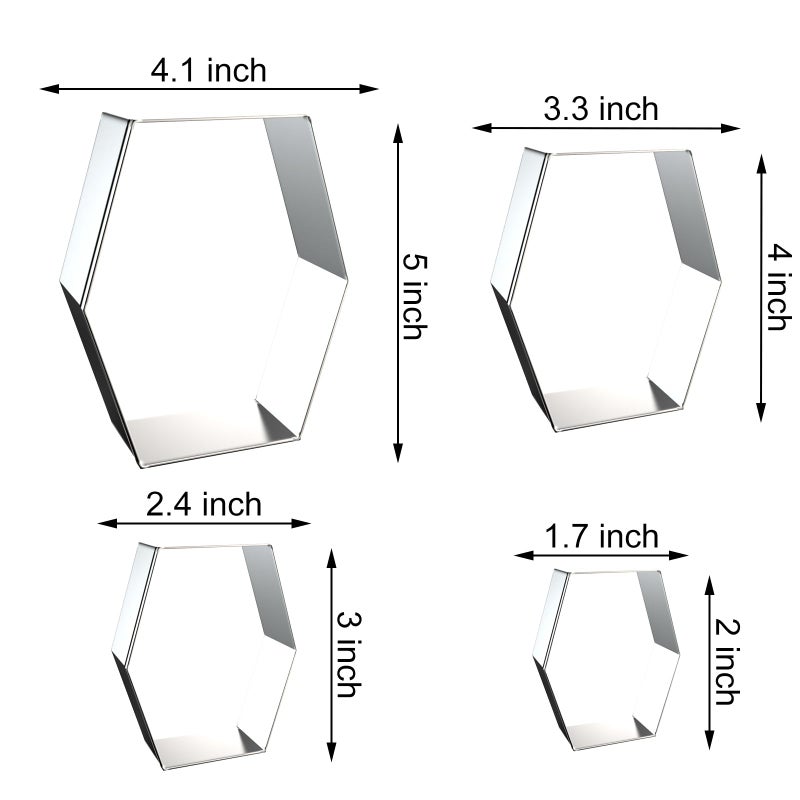 QAAQS Long Hexagon Cookie Cutters Shapes Set with Assorted Sizes - 5 inch  4 inch  3 inch  2 inch - Geometric Frame Plaque Cookie Cutters Shapes Molds - Stainless Steel - Image 3