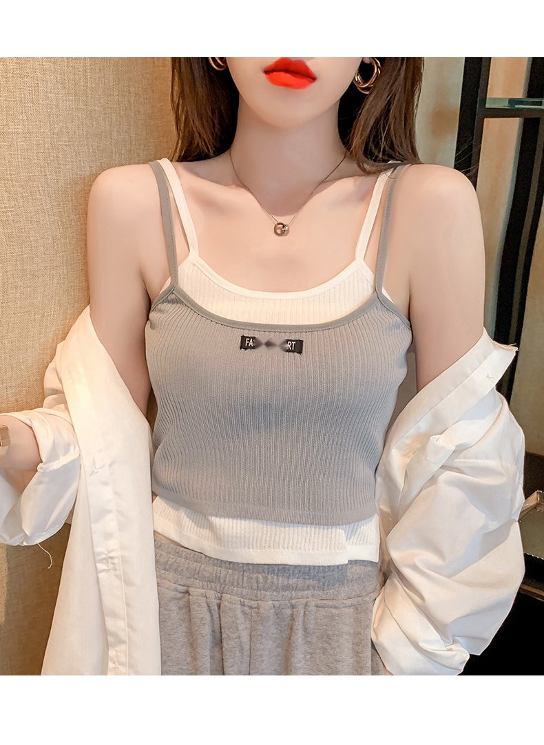 Plus Size Womens Clothing Two-Piece Illusion Tank Top Slimming Design Sensibility Niche Outer Wear China Mainland Origin Grey - pzsku/ZCF43D691BB16E104AC41Z/45/_/1741689110/553426a5-e07c-4ca3-a9bf-ad5eecf04dba