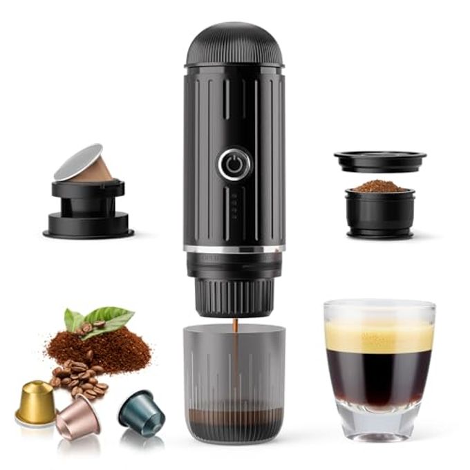Portable Electric Espresso Machine, Travel Coffee Maker for Camping, Car Self-Heating Coffee Machine with USB-C, Compatible With NS Capsules & Ground Coffee, Portable Coffee Maker for Hiking,RV,Office