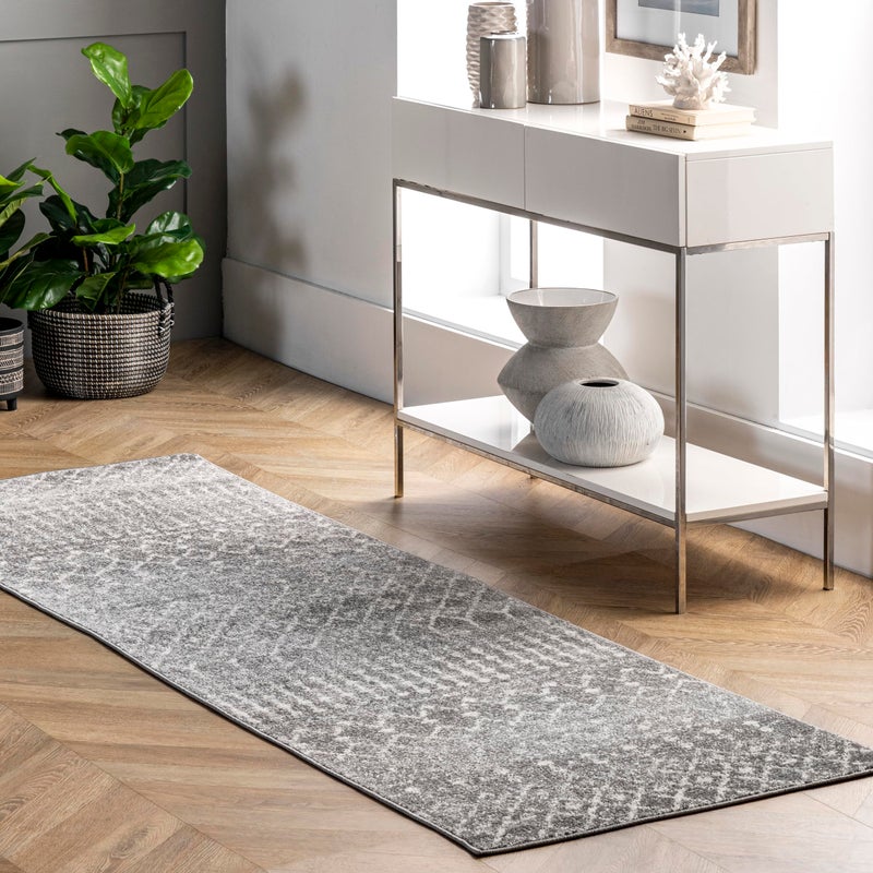 سجادة nuLOOM 2x6 المغربية Blythe بلون رمادي داكن بتصميم بوهو باهت مقاومة للبقع لغرفة النوم غرفة الطعام غرفة المعيشة الممر المكتب المطبخ المدخل