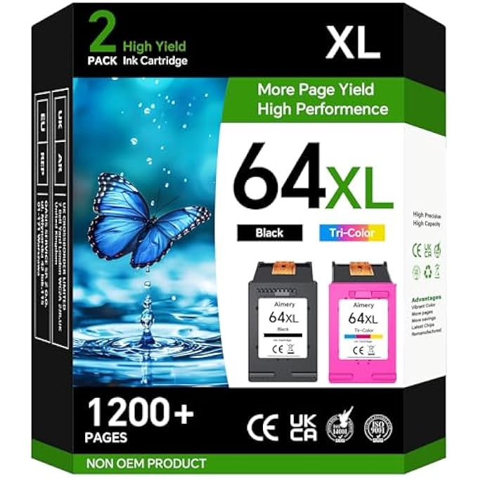 حزمة بدائل خراطيش الحبر 64XL ل HP حبر 64 أسود وملون متوافقة مع طابعات إنفي فوتو 7855 7858 7155 7800 إنسباير 7900E 7200E 7255E 7900E 7950E 7955E 7958E سلسلة تانغو - Image 1