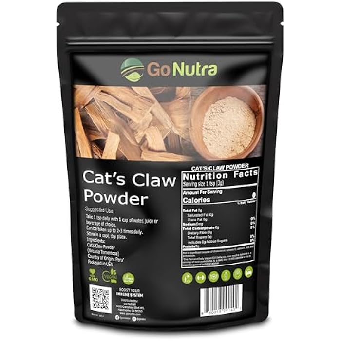 Go Nutra - Cat’s Claw Powder, Pure Cats Claw Herbal Supplement Wildly Harvested from Peru, All Natural UNA de Gato for Water, Tea, Juice, and More, Non-GMO, Gluten-Free, Vegan, 8 oz - Image 1