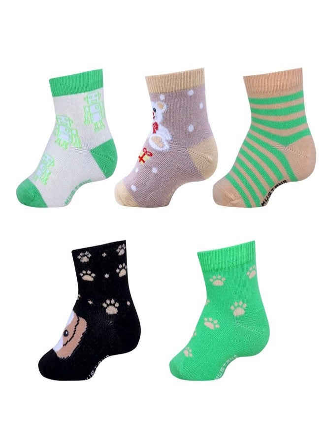 MUSTANG Kids Fun Patterns Short Leg Socks (Pack of 5) - Vibrant & Playful Designs | Soft, Breathable Material for Everyday Wear | 0-6 Months - Image 1
