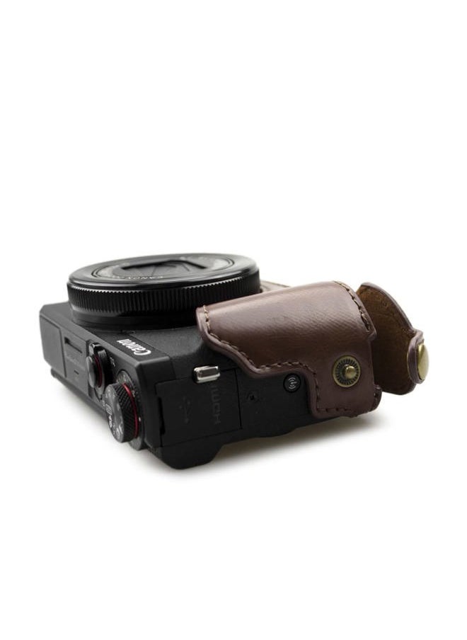 Rieibi Leather Camera Case for Canon G7 X Mark II/III - Vintage, Protective with Strap, Coffee Beauty Case  - Image 4