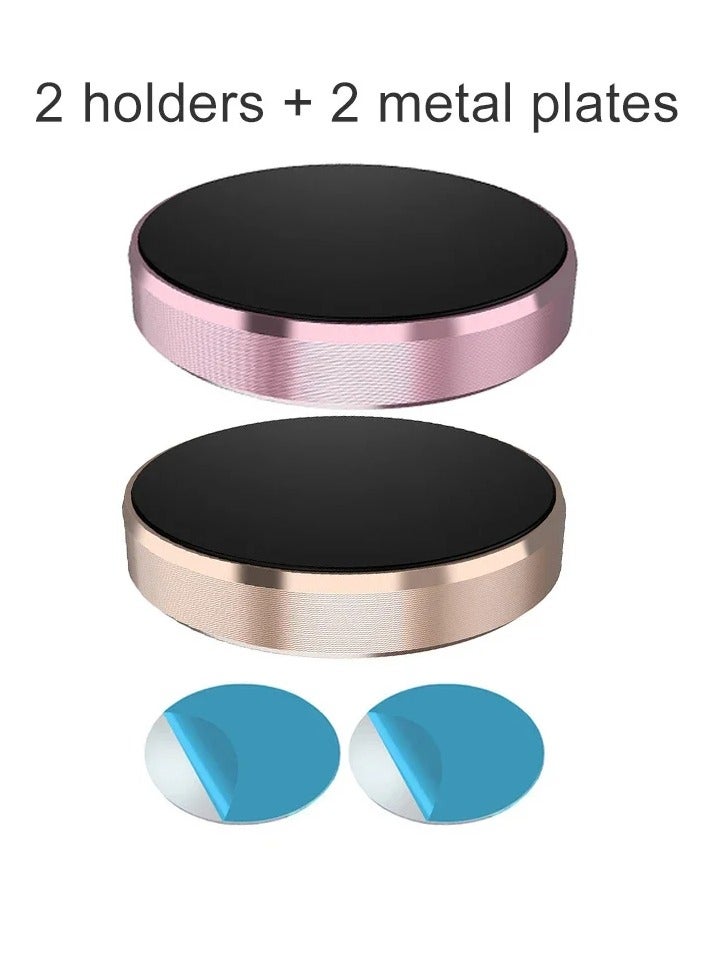 AROAQ Magnetic Car Phone Holder, Anti Slip High Power Phone Car Mount,  Portable Dashboard Mount Mobile Stand, Car Cell Phone Stand For All Phone Models, (2pcs Holders Gold And Pink, 2pcs Metal Plate) - Image 1