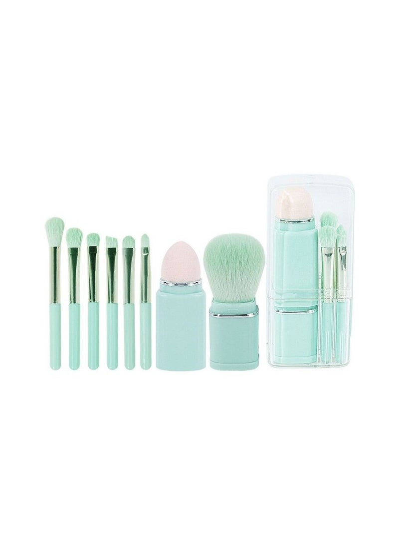 Makeup Brush, 8 in 1 Travel Small Makeup Brush Portable - Travel Lip Brush, Eyeshadow Brush, Beauty Sponge, Concealer brush, Foundation Blending Powder Brushes Retractable Makeup Brushes Sets, green - Image 1