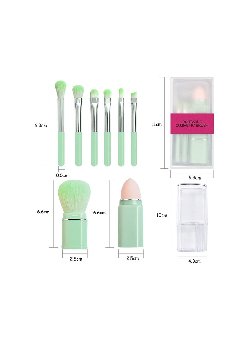 Makeup Brush, 8 in 1 Travel Small Makeup Brush Portable - Travel Lip Brush, Eyeshadow Brush, Beauty Sponge, Concealer brush, Foundation Blending Powder Brushes Retractable Makeup Brushes Sets, green - Image 3