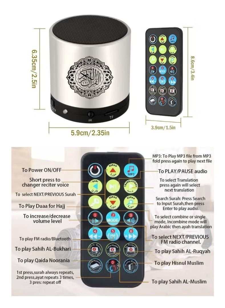 Quran Portable Bluetooth Speaker with Remote Silver - Image 3