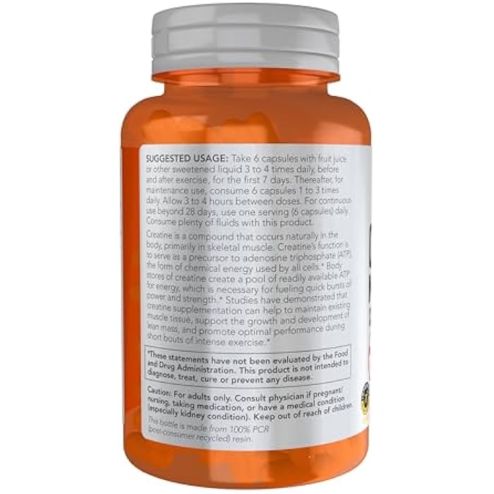 now Sports Nutrition, Creatine Monohydrate 750 mg, Mass Building*/Energy Production*, 120 Veg Capsules - Image 3
