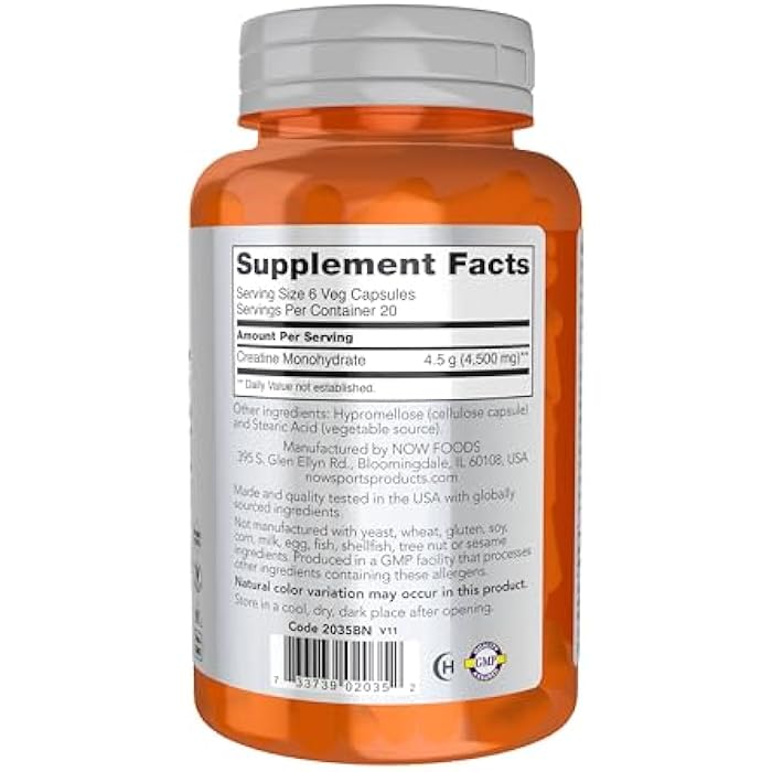 now Sports Nutrition, Creatine Monohydrate 750 mg, Mass Building*/Energy Production*, 120 Veg Capsules - Image 2
