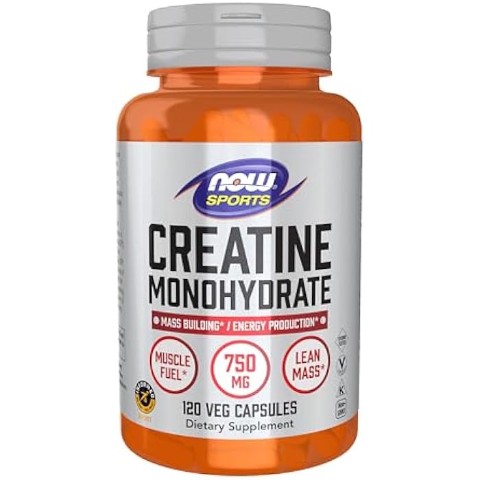 now Sports Nutrition, Creatine Monohydrate 750 mg, Mass Building*/Energy Production*, 120 Veg Capsules - Image 1