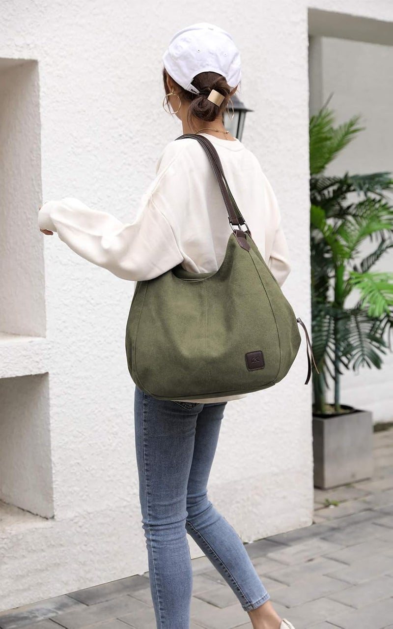 DOURR Store Women's Multi-pocket Shoulder Bag Fashion Cotton Canvas Handbag Tote Purse - Image 5