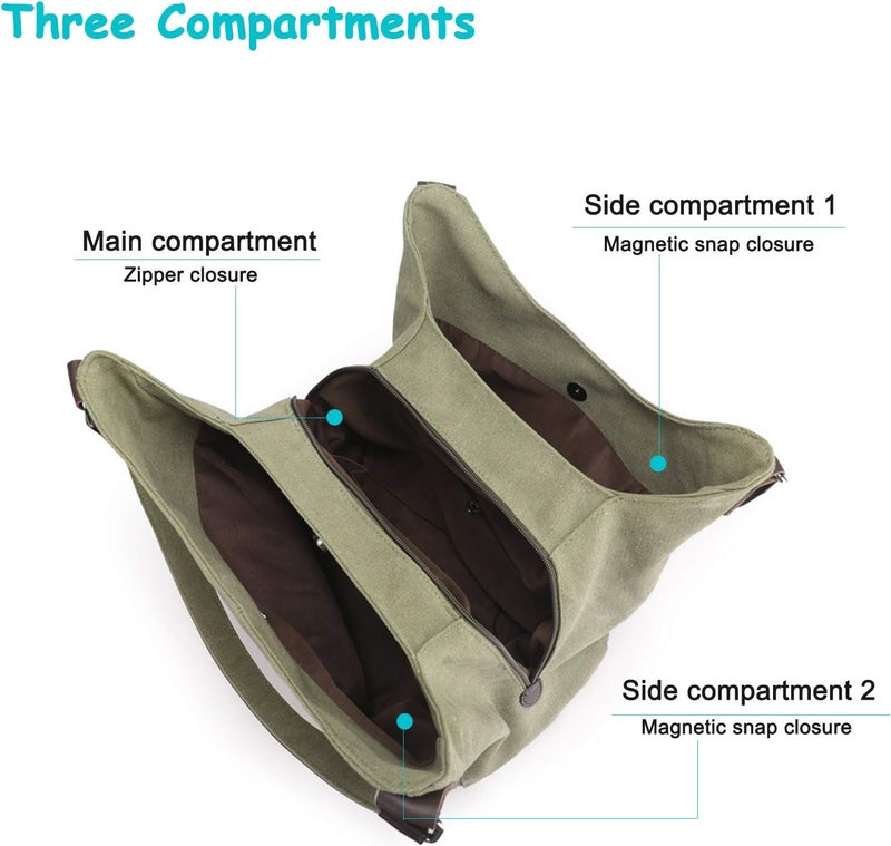 DOURR Store Women's Multi-pocket Shoulder Bag Fashion Cotton Canvas Handbag Tote Purse - Image 2